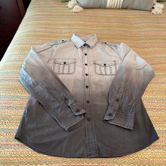 Mens Royal Premium Gradient Gray Roll-up sleeve Button-Up Shirt Size Medium - Picture 1 of 13